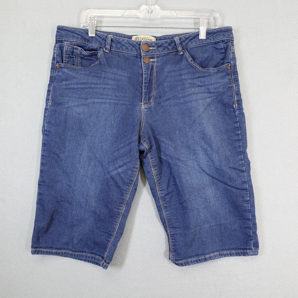 Democracy Jean Shorts Womens 14 Blue Denim Bermuda Stretch Casual B78307EA
